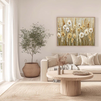 Textured White Flower Oil Painting – Neutral Floral Wall Art