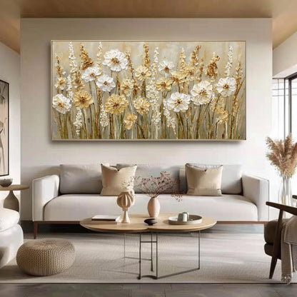 Textured White Flower Oil Painting – Neutral Floral Wall Art