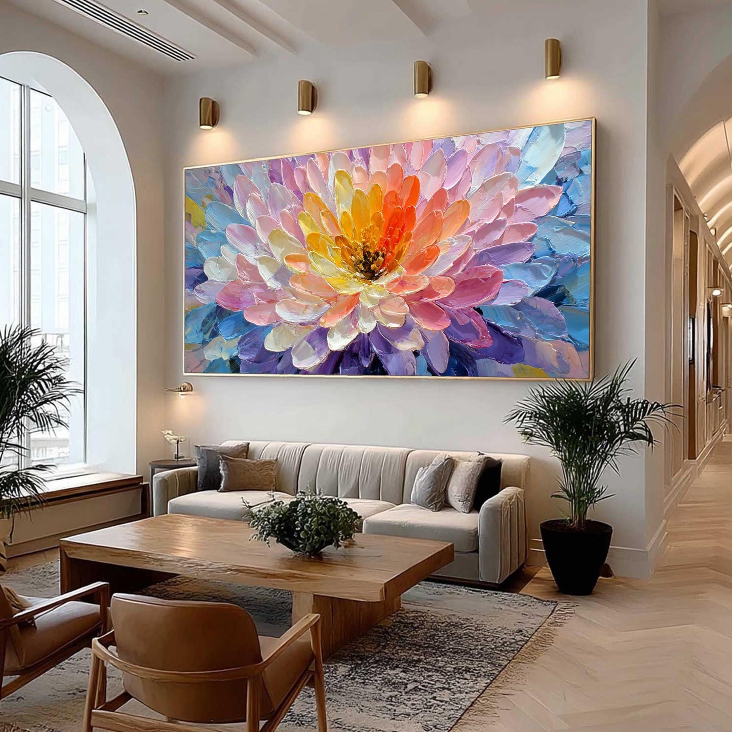 Large – Colorful Floral Wall Art | Boho Impasto Painting, view 3