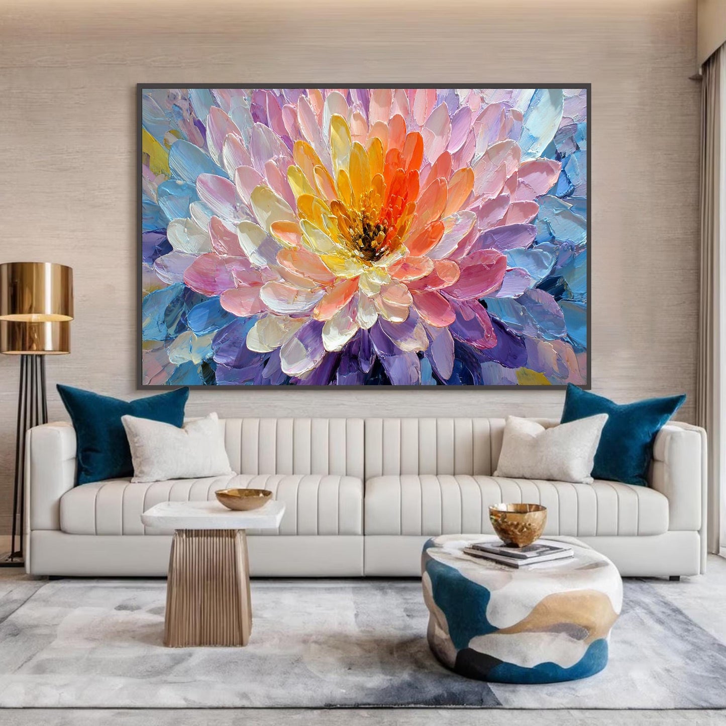 Large – Colorful Floral Wall Art | Boho Impasto Painting, view 4