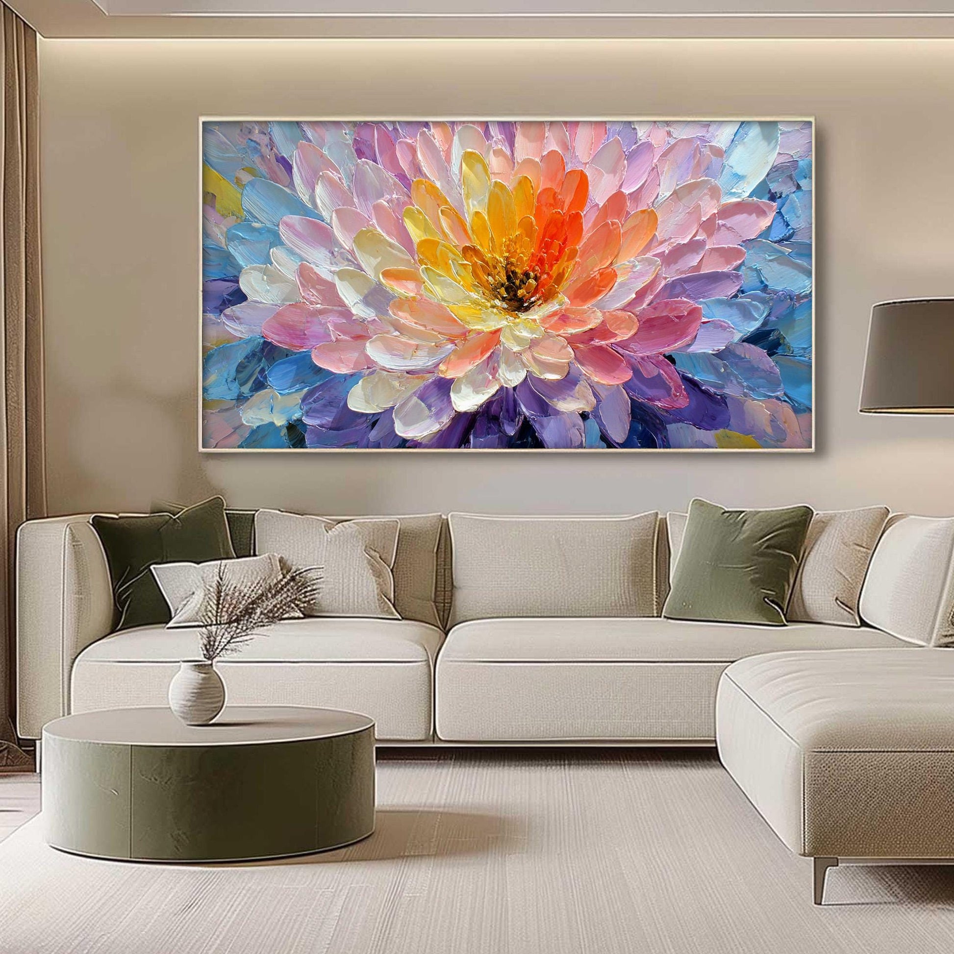 Large – Colorful Floral Wall Art | Boho Impasto Painting, view 1