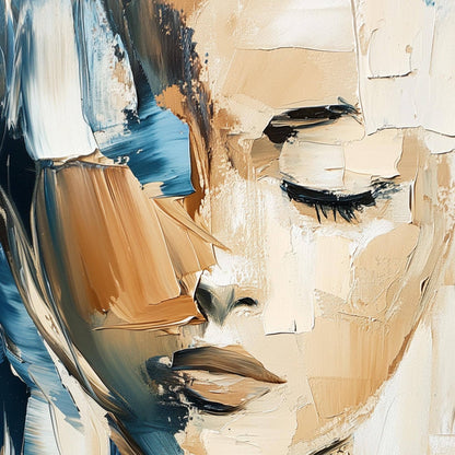 Textured Abstract Woman Portrait Painting, Palette Knife Art, Blue Beige Decor – Blue and Beige Female Figure Portrait Wall A