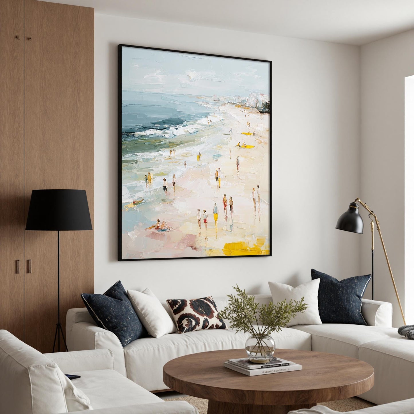 Textured Abstract Beach Painting, Impasto Ocean Seascape Canvas, Coastal Living Room Art – Yellow Beach Seascape Wall Art | A