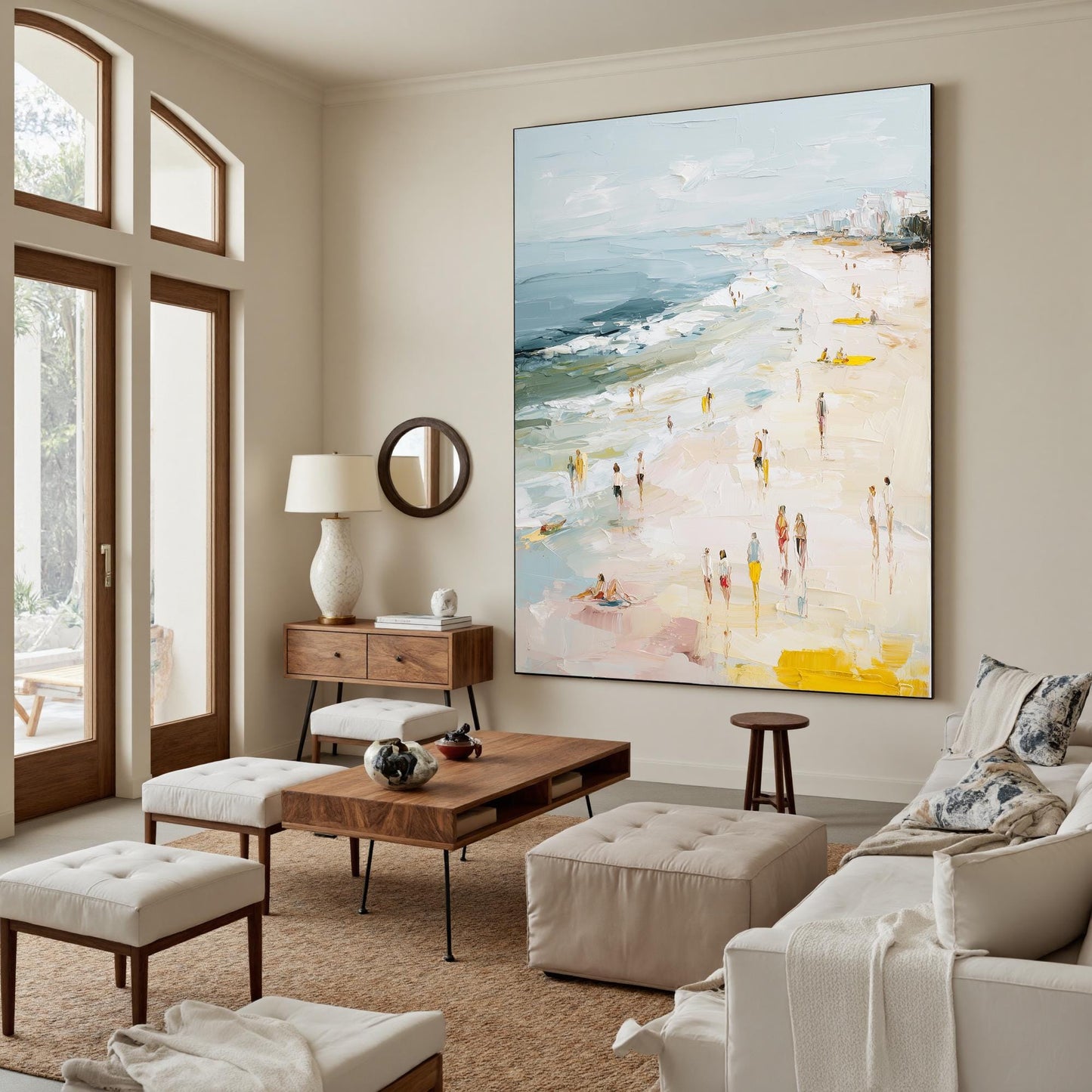 Textured Abstract Beach Painting, Impasto Ocean Seascape Canvas, Coastal Living Room Art – Yellow Beach Seascape Wall Art | A