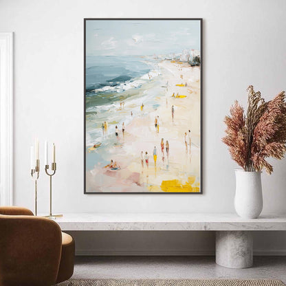 Textured Abstract Beach Painting, Impasto Ocean Seascape Canvas, Coastal Living Room Art – Yellow Beach Seascape Wall Art | A