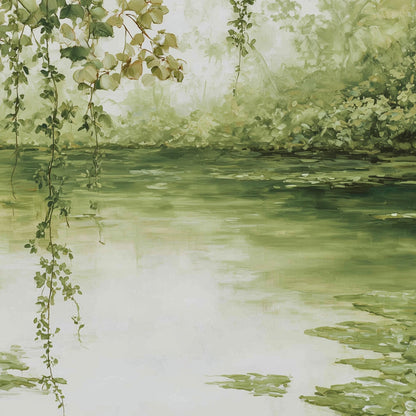 Vintage Pond – Sage and Green Lake Landscape Wall Art | Textured Painting, view 5