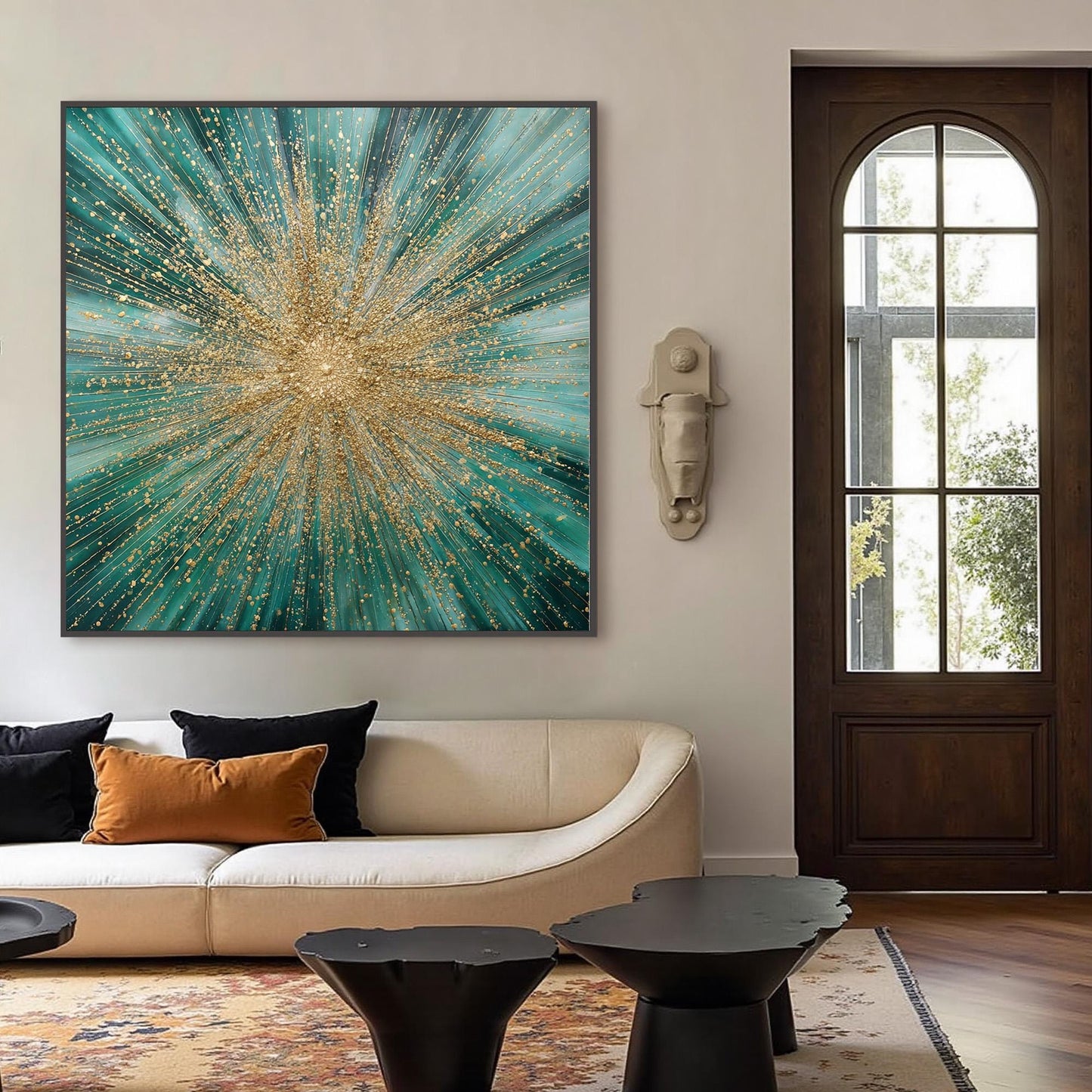 Teal and Gold Abstract Wall Art – Textured Starburst