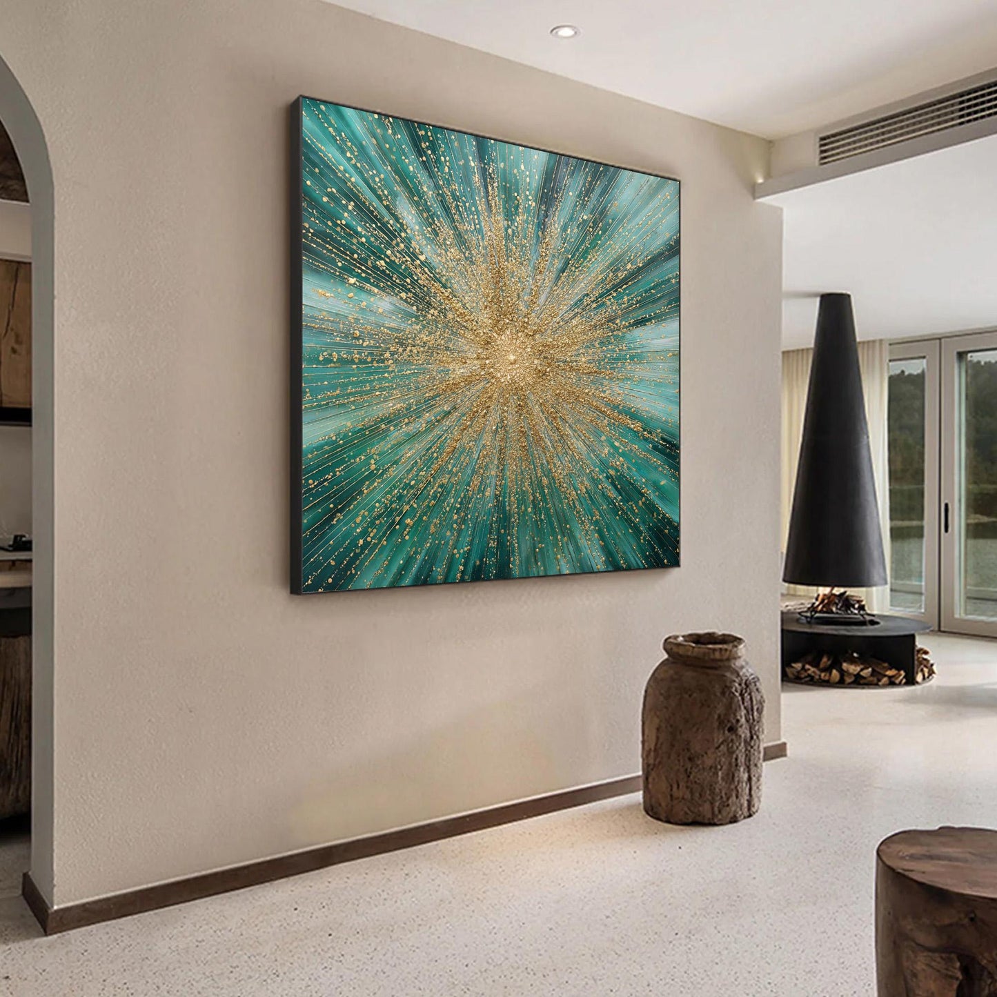 Teal Gold – Emerald and Teal Abstract Wall Art | Textured Hand-Painted Painting, view 2
