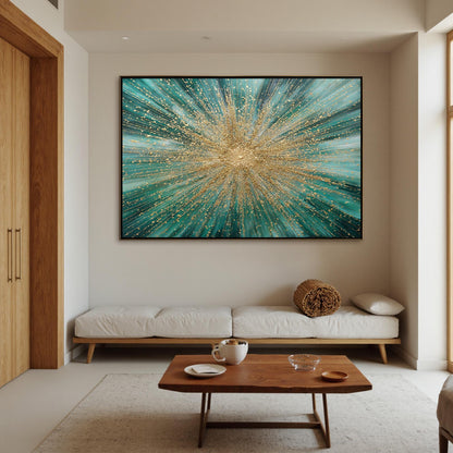 Teal and Gold Abstract Wall Art – Textured Starburst