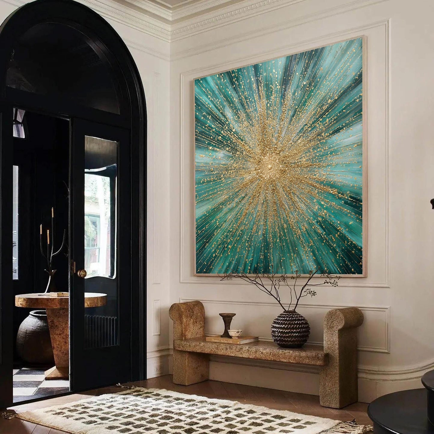 Teal Gold – Emerald and Teal Abstract Wall Art | Textured Hand-Painted Painting, view 3