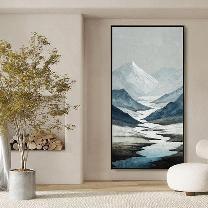 Blue and Grey Minimalist Impasto River Landscape Wall Art