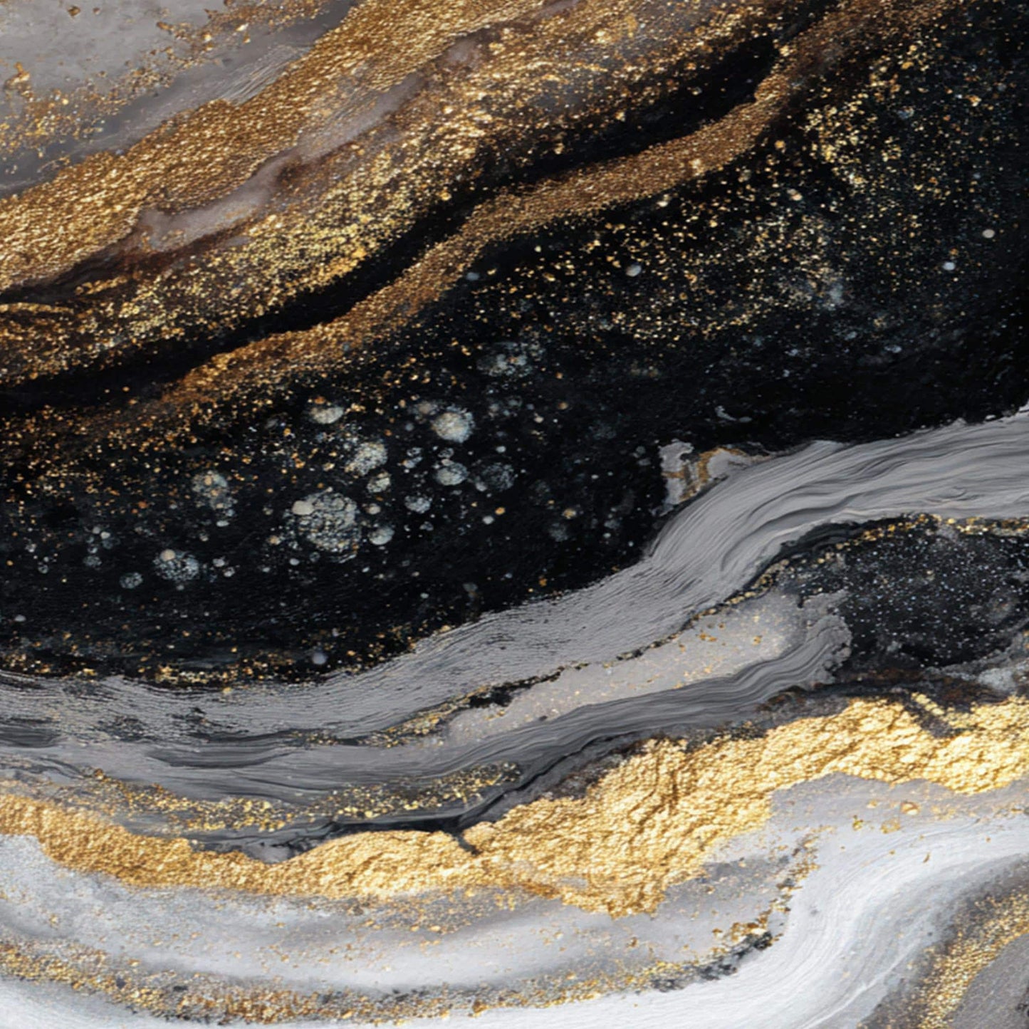 Textured Black Gold Abstract Oil Painting, Modern Fluid Art Canvas, Glam Wall Decor – Gold and Grey Fluid Abstract Wall Art |