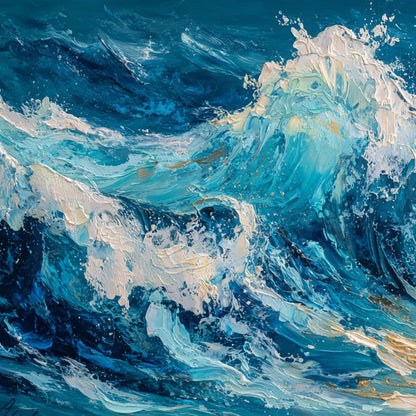 Textured Impasto Ocean Wave Painting, Original Seascape Canvas Art, Coastal Wall Decor – Gold and White Ocean Wave Seascape W