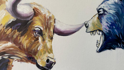 Dynamic Bull vs Bear Oil Painting – Dynamic Bull vs Bear