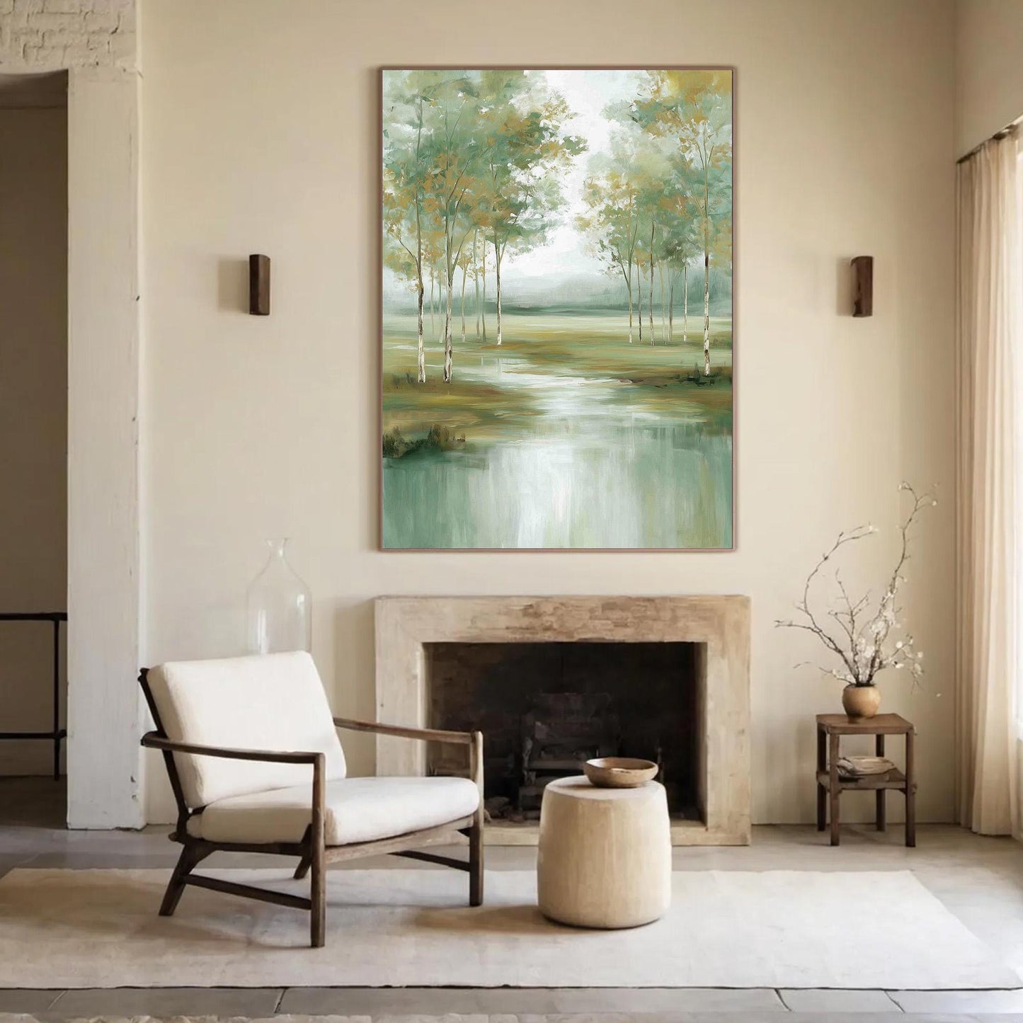 Original – Green and Gold Forest Tree Wall Art | Hand-Painted Oil Painting, view 2