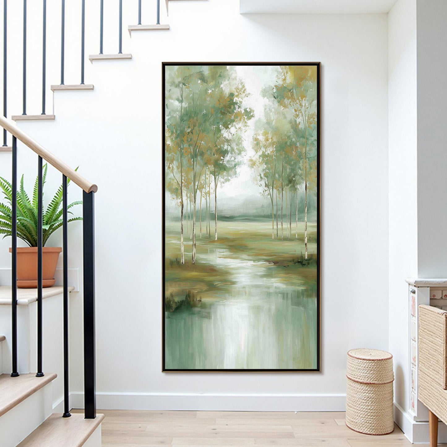 Green and Gold Forest Tree Wall Art