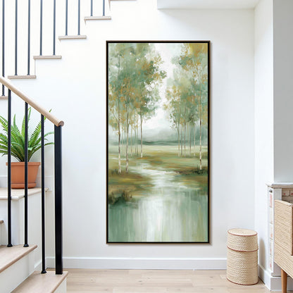 Green and Gold Forest Tree Wall Art
