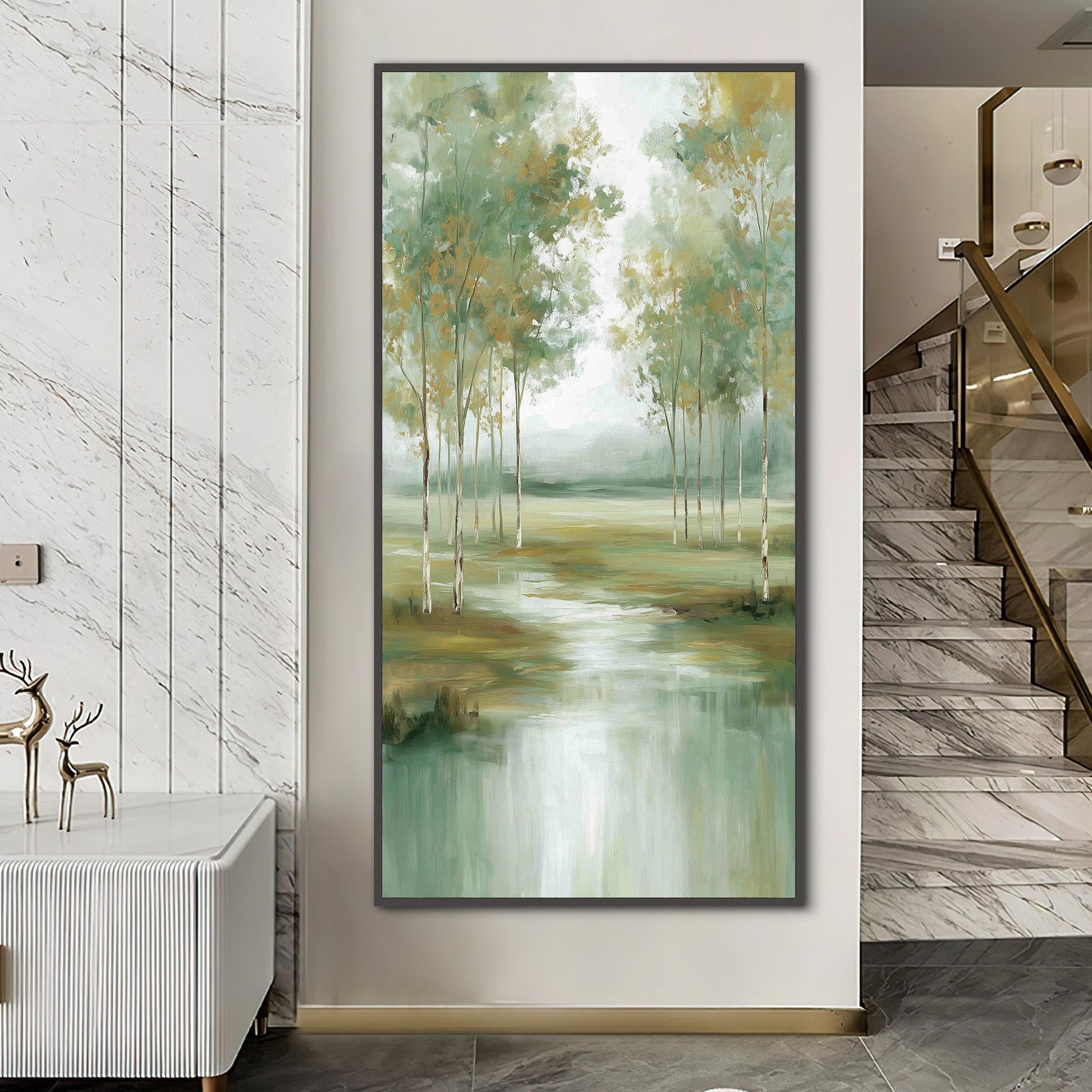Original – Green and Gold Forest Tree Wall Art | Hand-Painted Oil Painting, view 4
