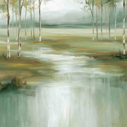Green and Gold Forest Tree Wall Art