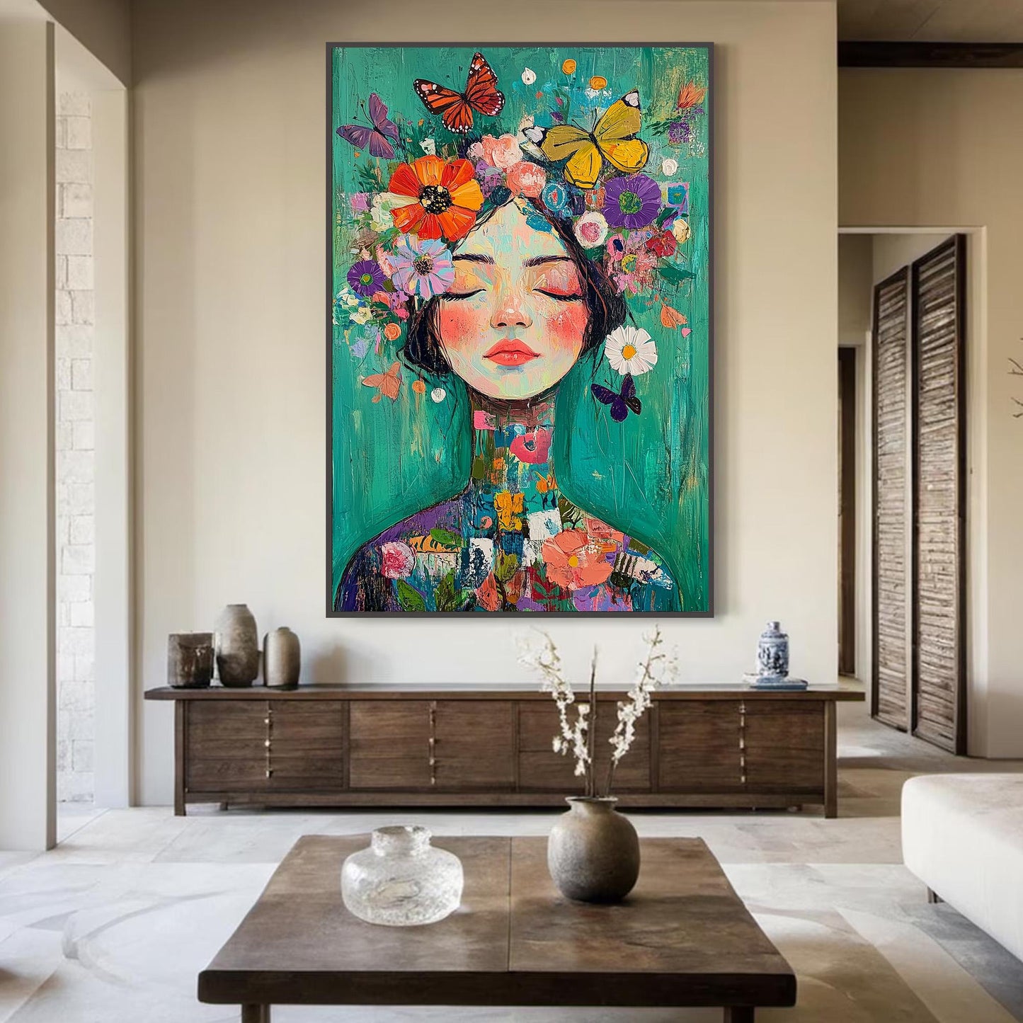 Orange and Yellow Boho Figure Portrait Wall Art – Fantasy Portrait Painting, Woman with