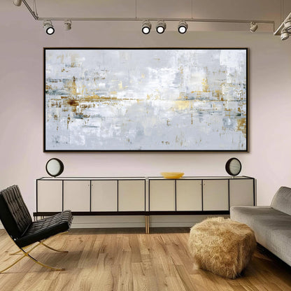 Gold and Silver Minimalist Impasto Leaf Wall Art – Abstract Textured Painting