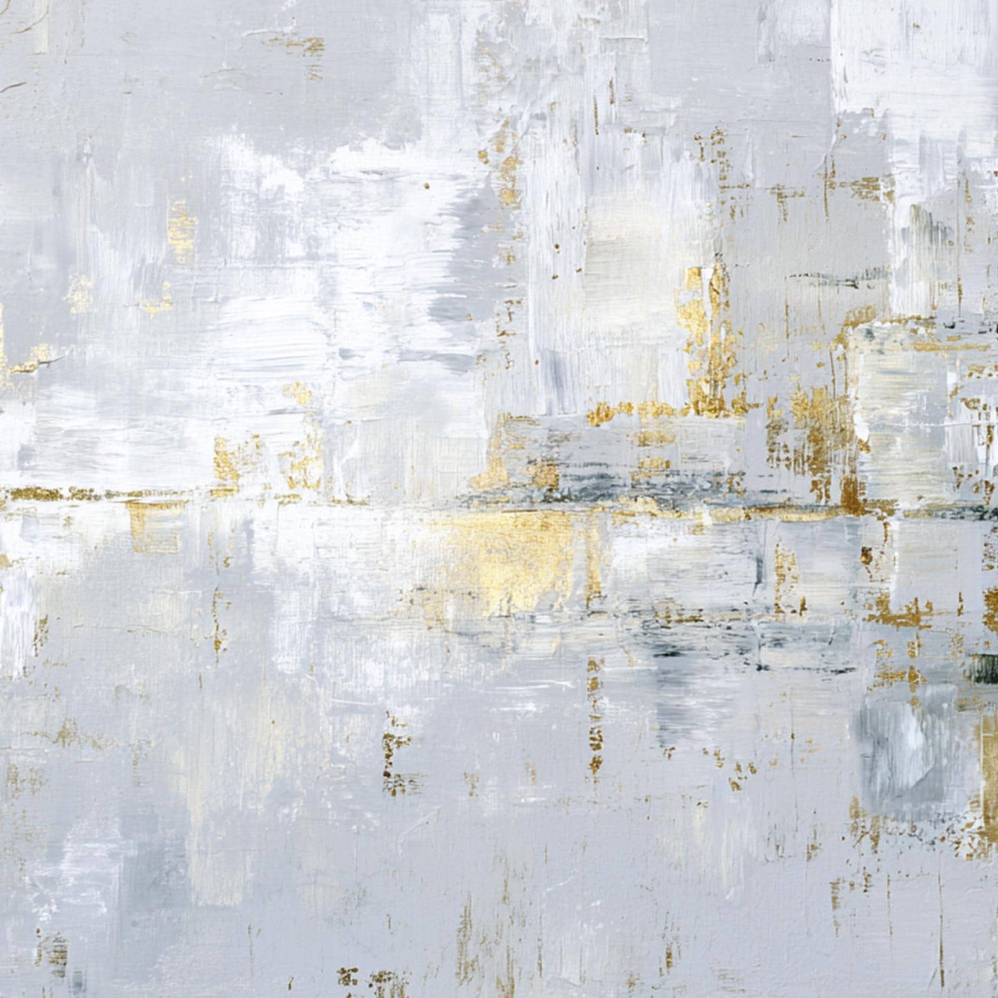 Abstract Textured Painting, Gold Leaf Silver White Canvas, Modern Minimalist Luxury Home Decor – Gold and Silver Botanical Le