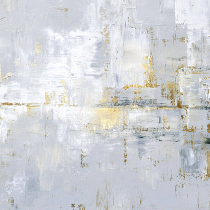 Abstract Textured Painting, Gold Leaf Silver White Canvas, Modern Minimalist Luxury Home Decor – Gold and Silver Botanical Le