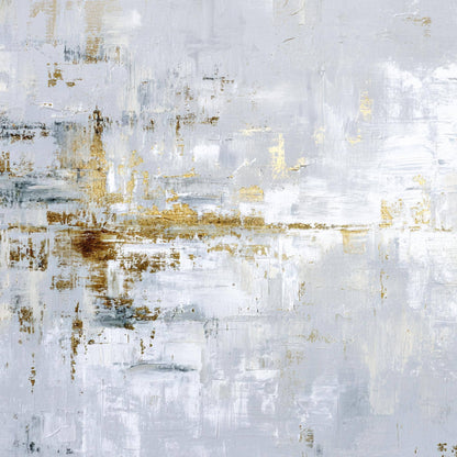 Gold and Silver Minimalist Impasto Leaf Wall Art – Abstract Textured Painting