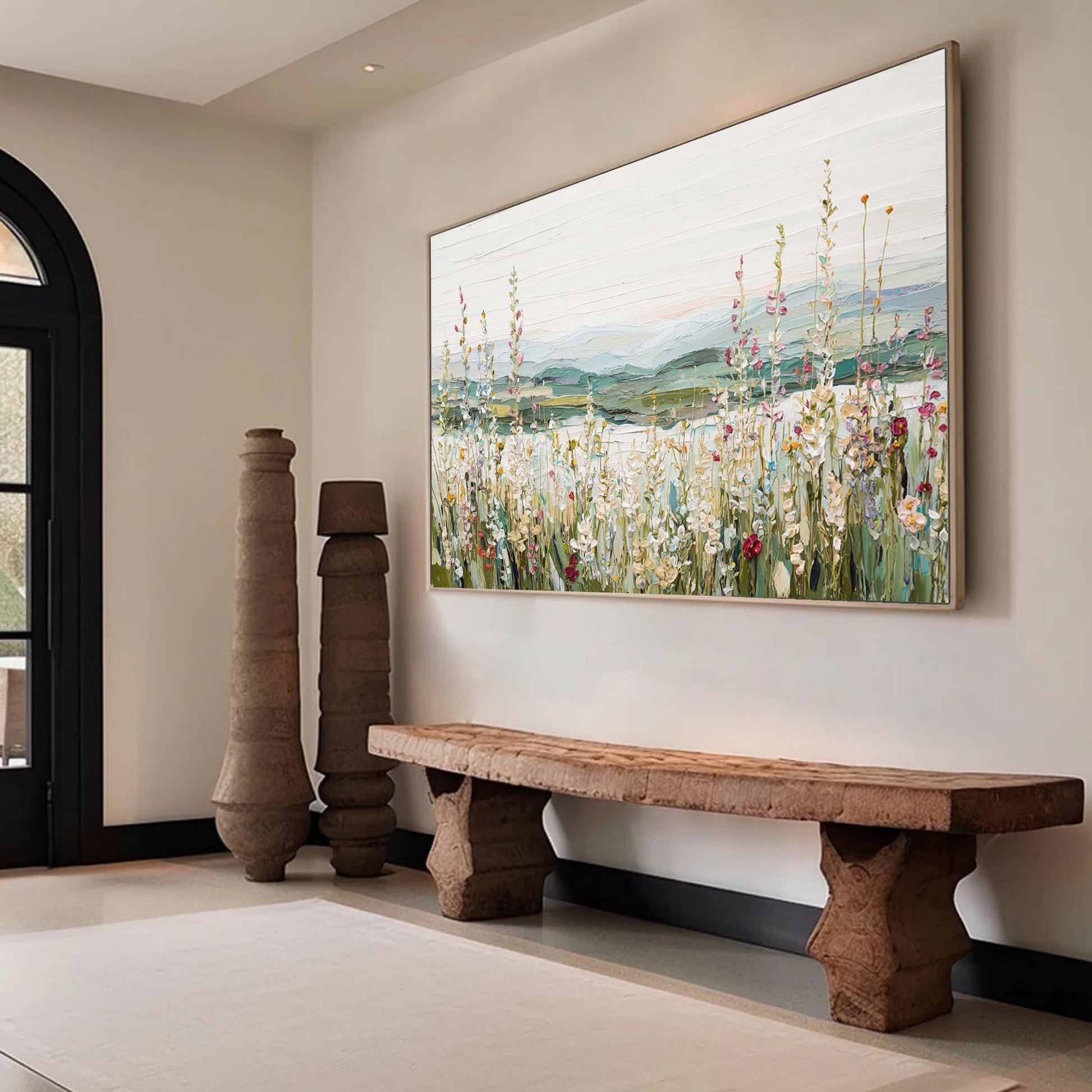 Original Wildflower Meadow – Green and Yellow Meadow Landscape Wall Art | Hand-Painted Painting, view 2