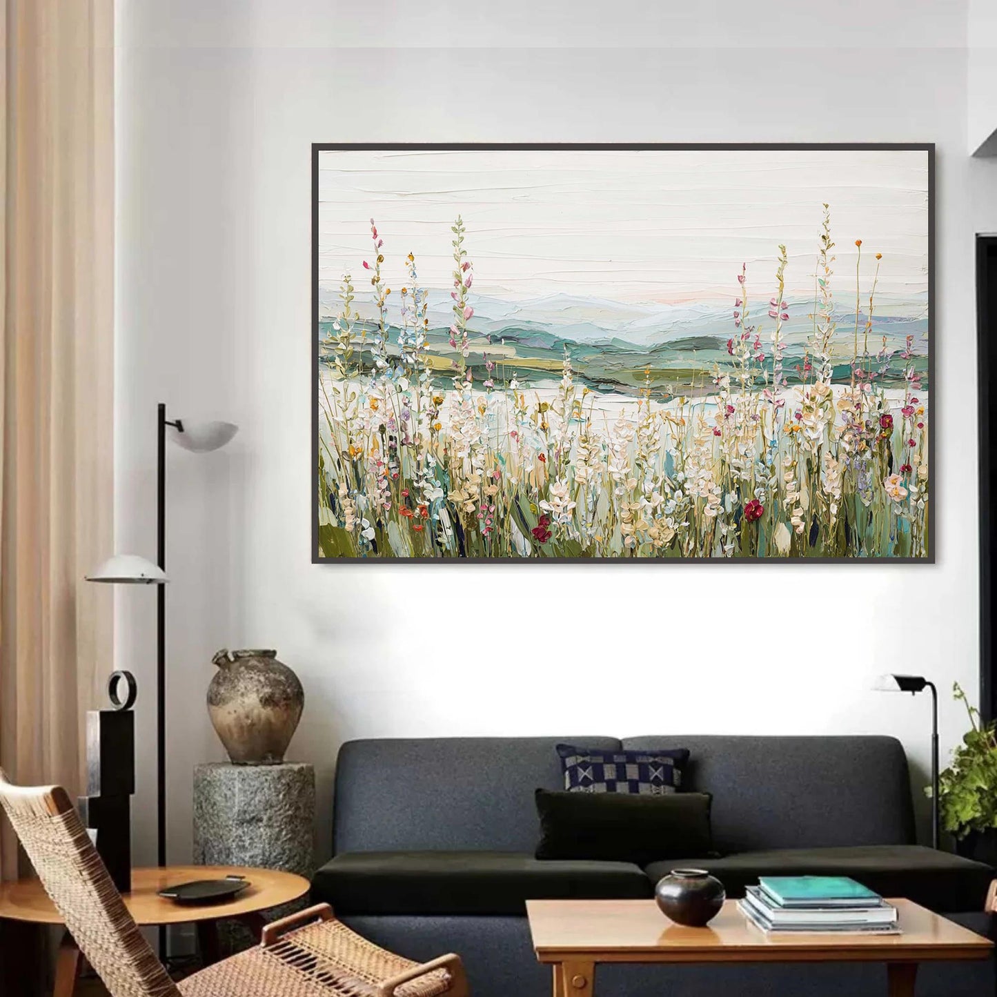 Green and Yellow Wildflower Meadow Landscape Wall Art
