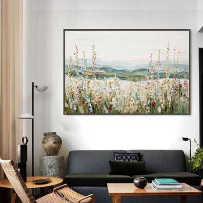 Green and Yellow Wildflower Meadow Landscape Wall Art