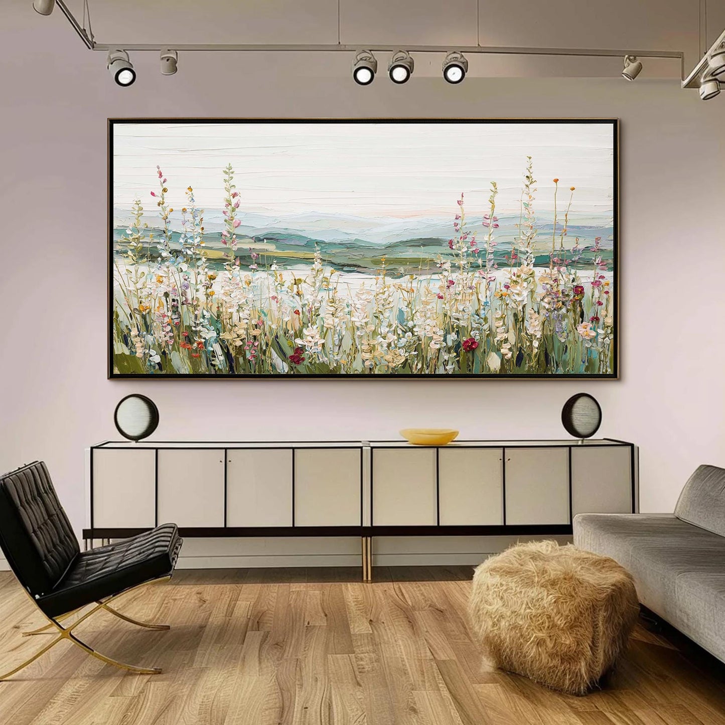Original Wildflower Meadow – Green and Yellow Meadow Landscape Wall Art | Hand-Painted Painting, view 4