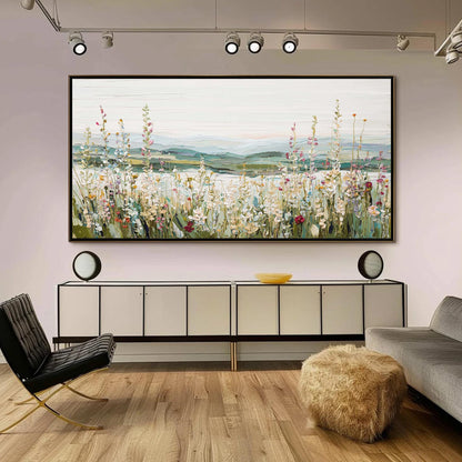 Original Wildflower Meadow – Green and Yellow Meadow Landscape Wall Art | Hand-Painted Painting, view 4