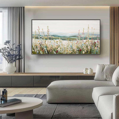 Green and Yellow Wildflower Meadow Landscape Wall Art