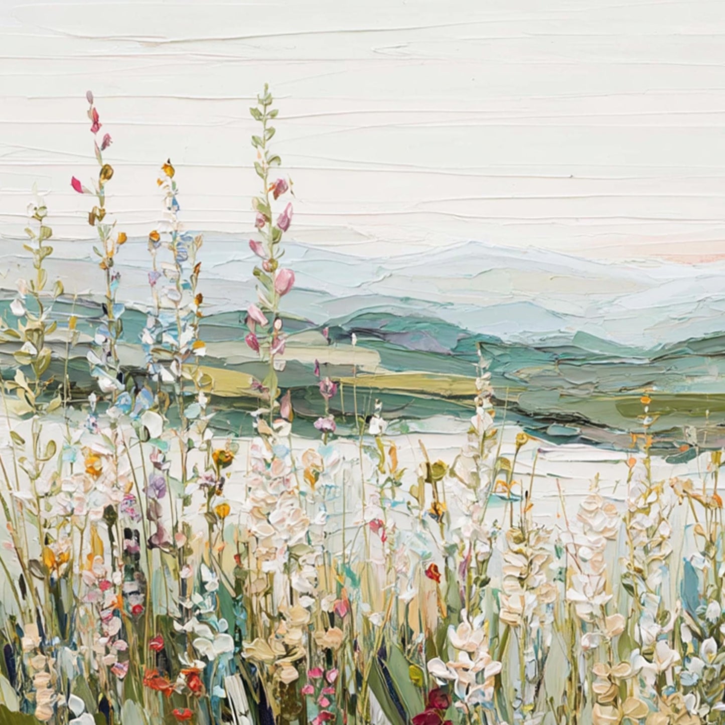 Original Wildflower Meadow – Green and Yellow Meadow Landscape Wall Art | Hand-Painted Painting, view 5