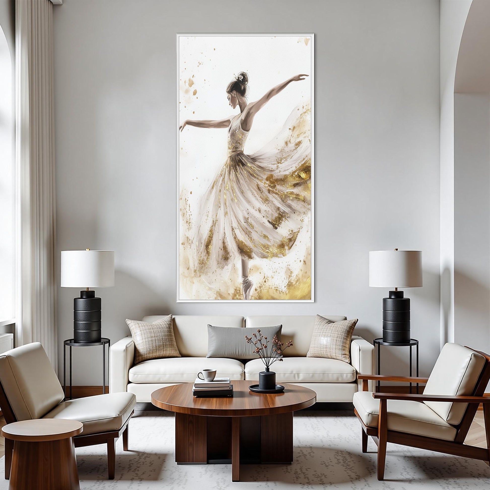 Gold Foil Ballerina Painting, Watercolor Dancer Wall Art, Elegant Figurative Canvas Decor – Gold Dancer Figure Portrait Wall 