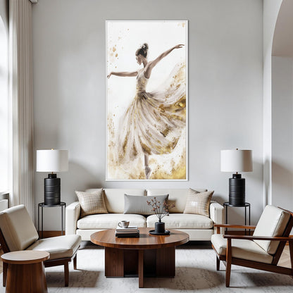 Gold Foil Ballerina Painting, Watercolor Dancer Wall Art, Elegant Figurative Canvas Decor – Gold Dancer Figure Portrait Wall 