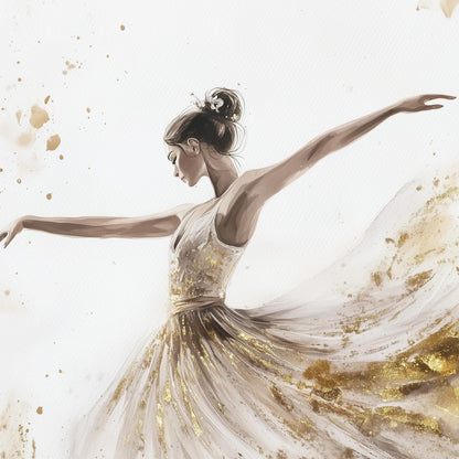 Gold Foil Ballerina Figure Portrait Wall Art – Watercolor Dancer Painting