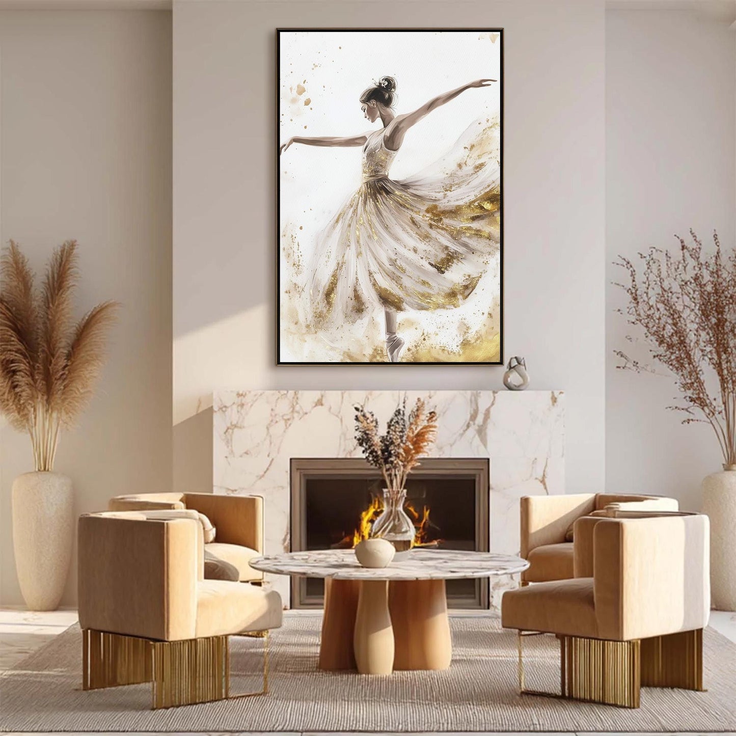 Gold Foil Ballerina Figure Portrait Wall Art – Watercolor Dancer Painting