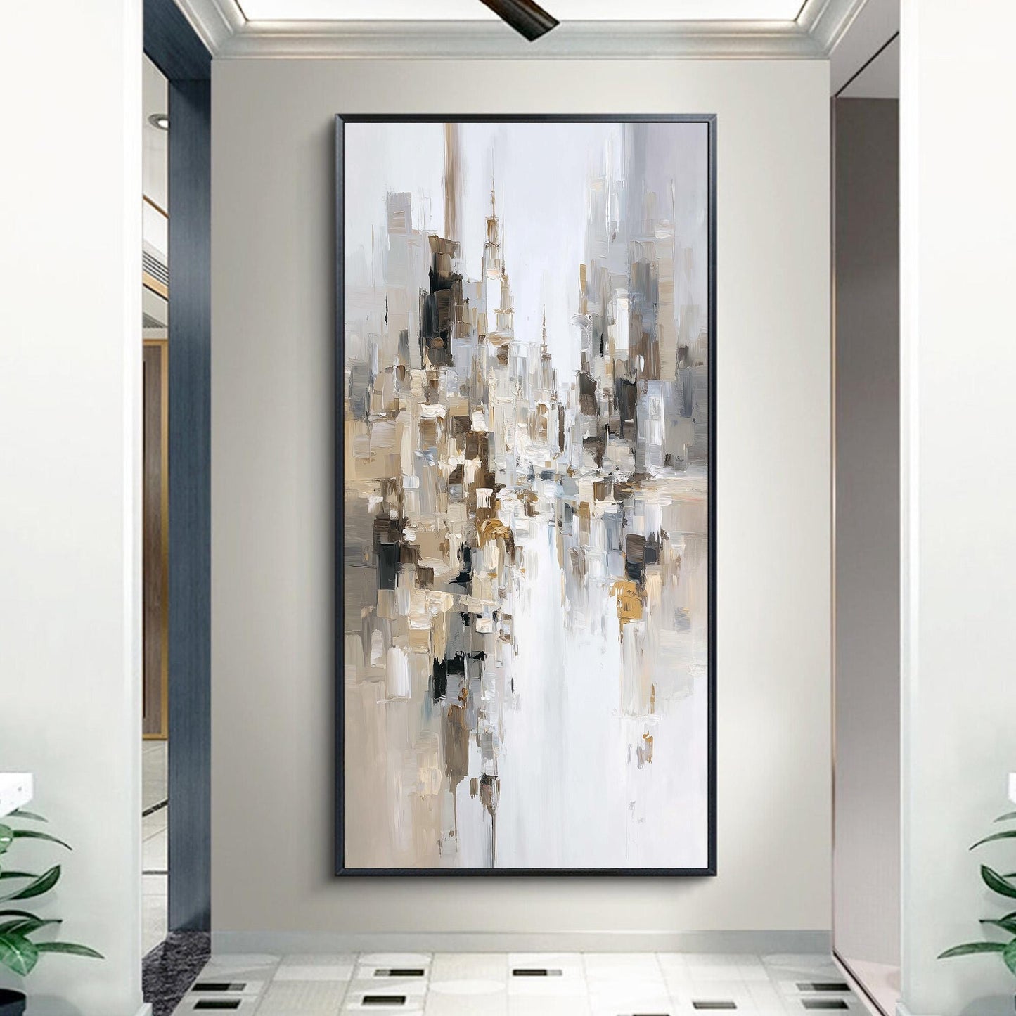 Large – Grey and Beige Architecture City Wall Art | Minimalist Impasto Hand-Painted Painting, view 4