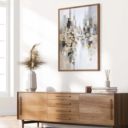 City Architecture Wall Art – Grey and Beige Minimalist Impasto
