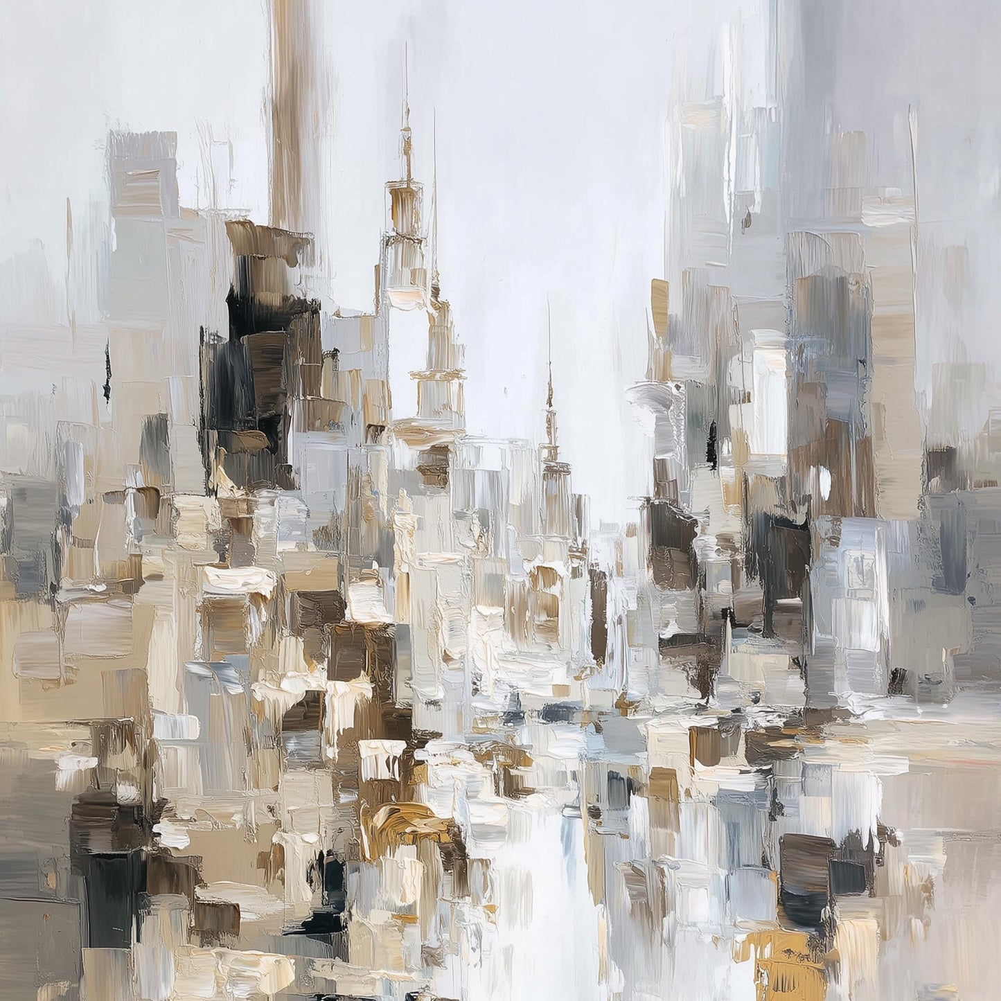 Large – Grey and Beige Architecture City Wall Art | Minimalist Impasto Hand-Painted Painting, view 5