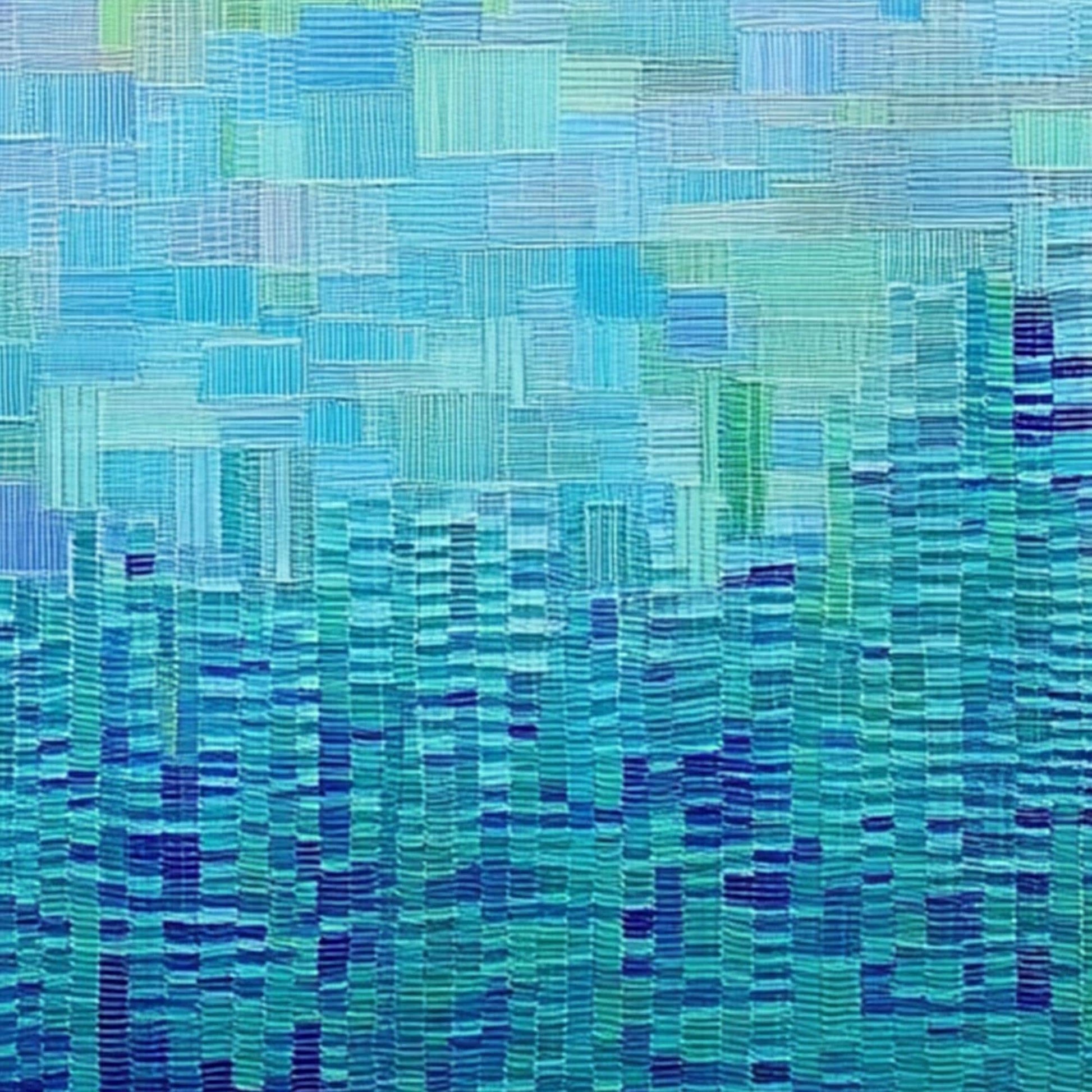 Large – Blue and Green City Skyline Architecture Wall Art | Abstract Textured Painting, view 5