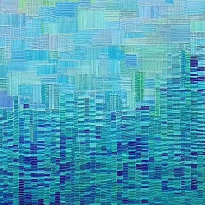 Large – Blue and Green City Skyline Architecture Wall Art | Abstract Textured Painting, view 5
