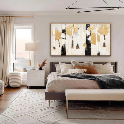 Gold and Black Minimalist Impasto Forest Tree Wall Art