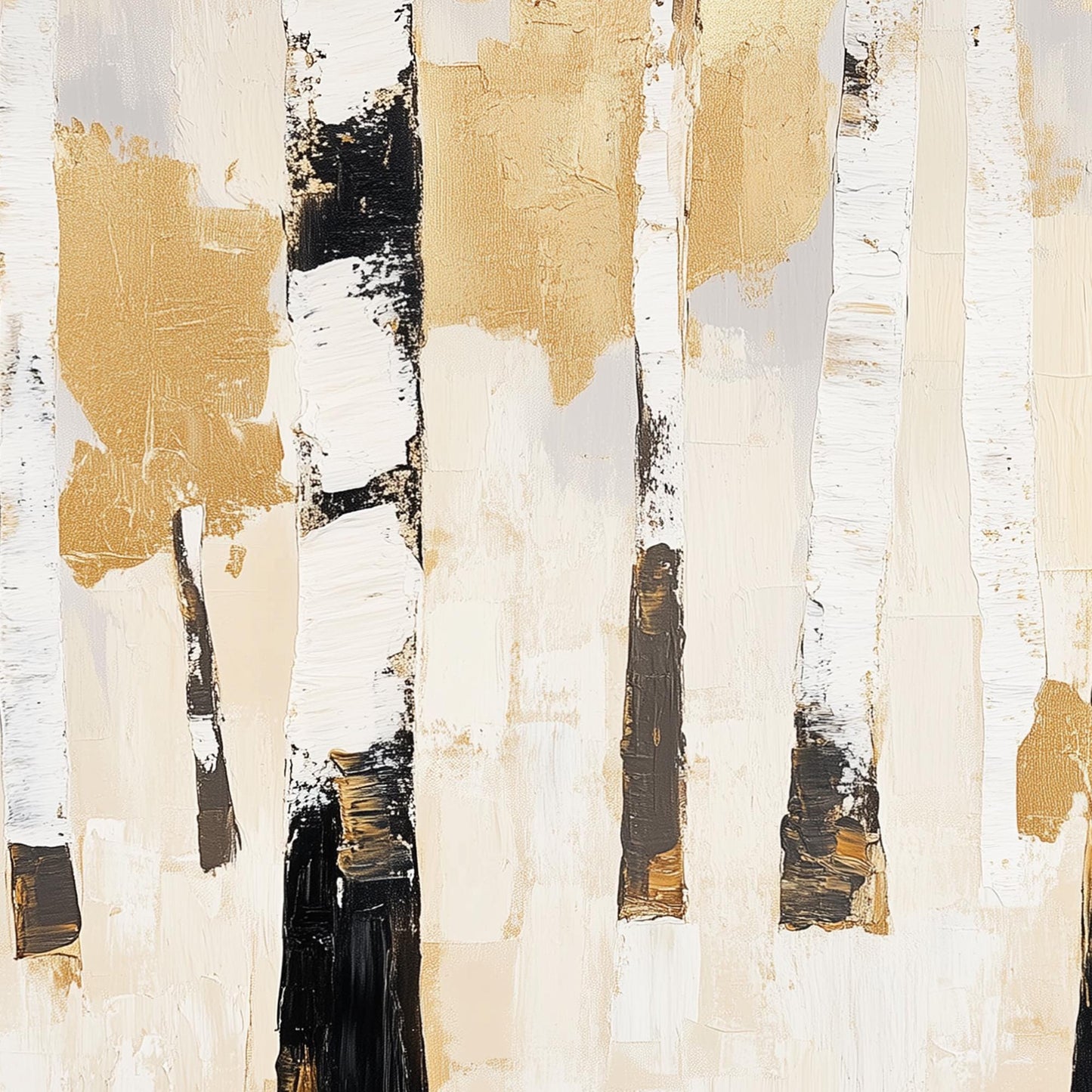 Gold and Black Minimalist Impasto Forest Tree Wall Art