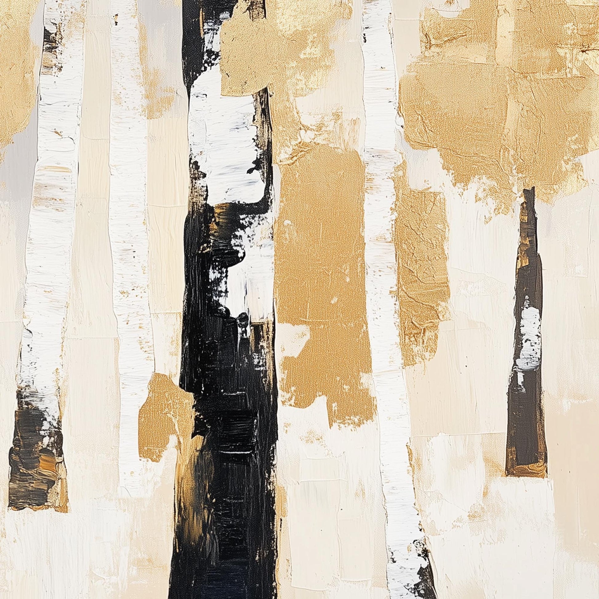 Textured Gold Birch Tree Painting, Abstract Forest Wall Art, Neutral Farmhouse Decor – Gold and Black Forest Tree Wall Art | 