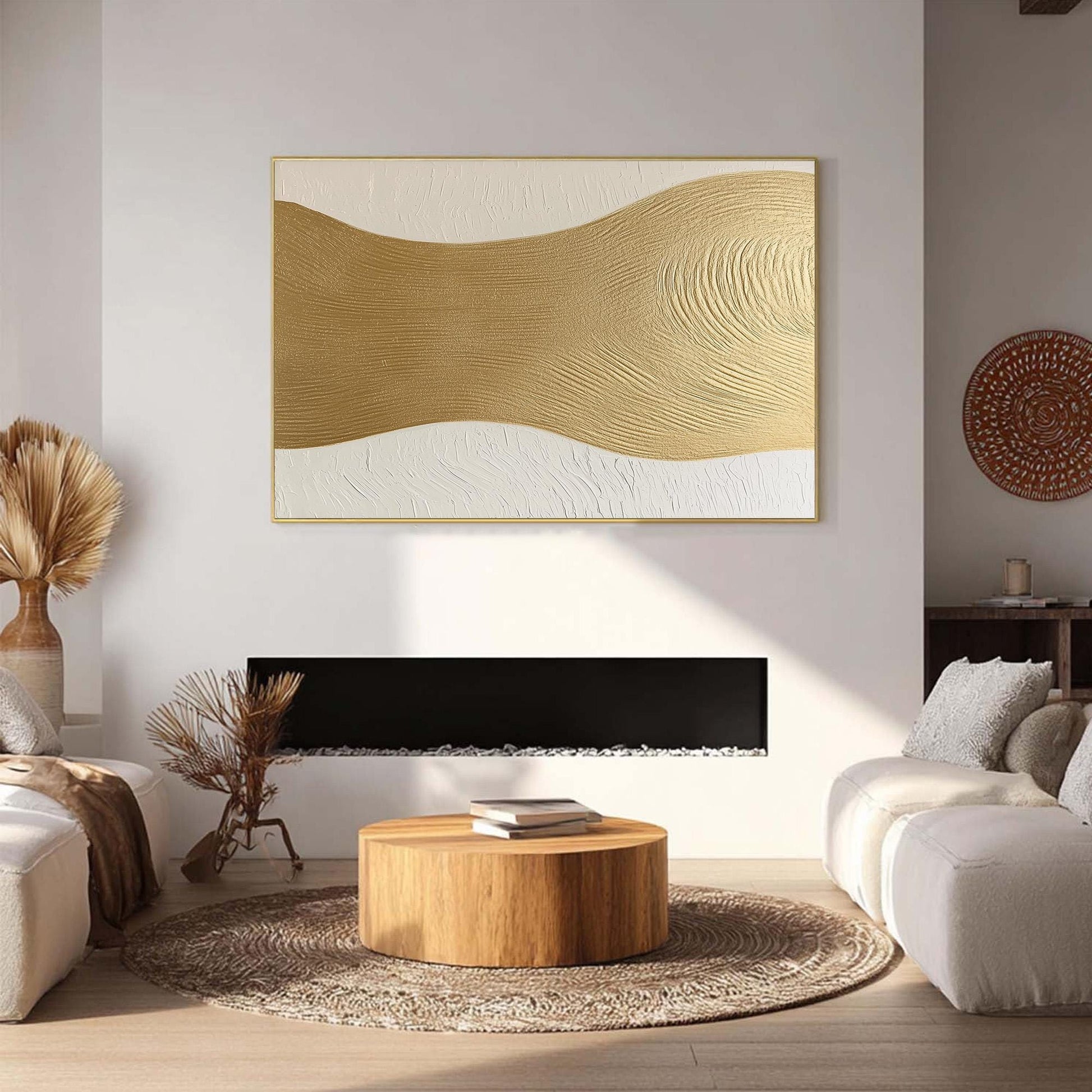 Textured Gold Wavy Abstract Canvas Painting, Minimalist 3D Modern Decor – Gold Abstract Minimalist Wall Art | Textured Painti