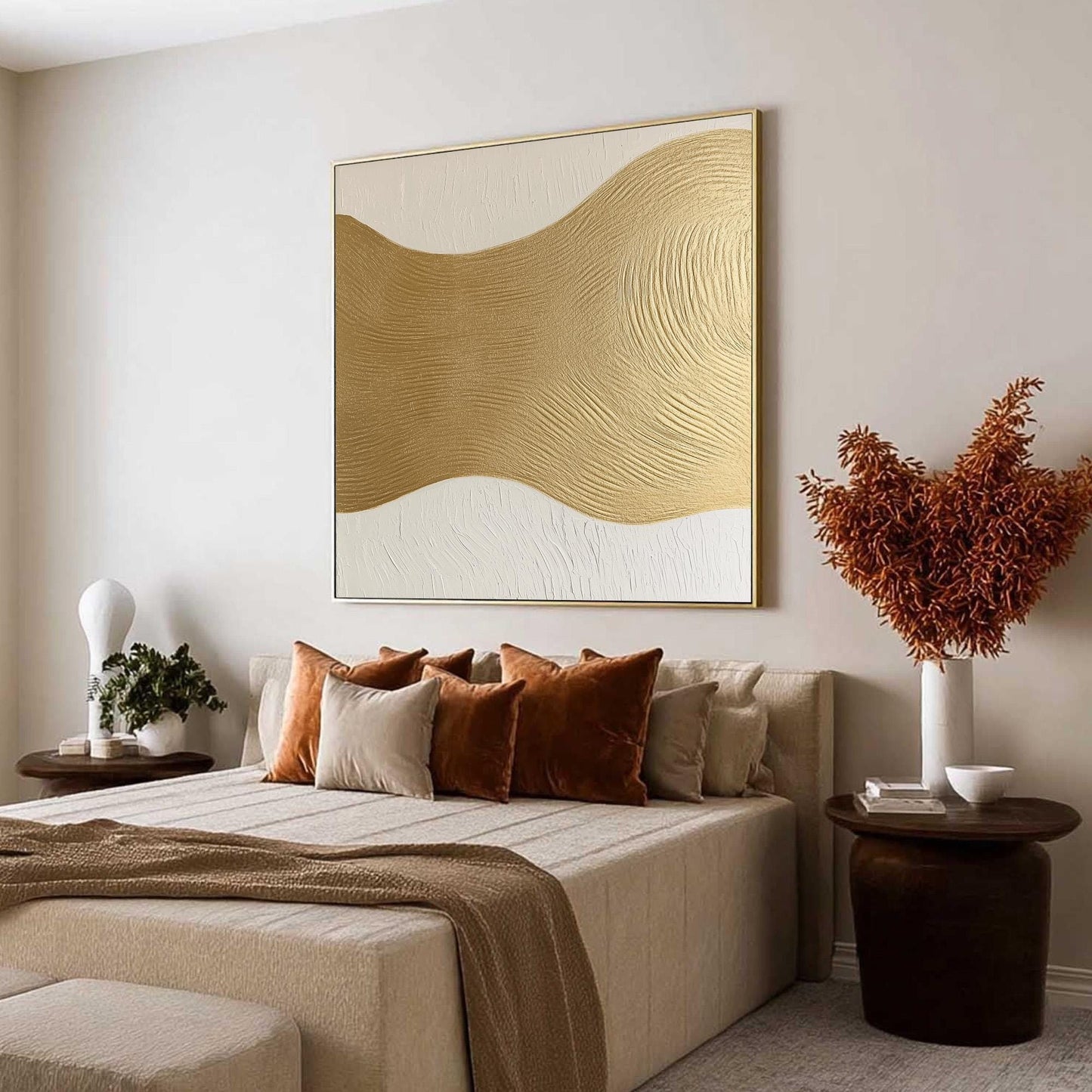 Textured Gold Wavy Abstract Canvas Painting, Minimalist 3D Modern Decor – Gold Abstract Minimalist Wall Art | Textured Painti