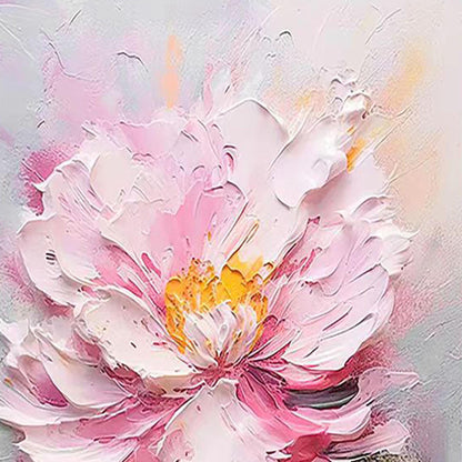 Textured Pink Peony Painting, Heavy Impasto Floral Wall Art